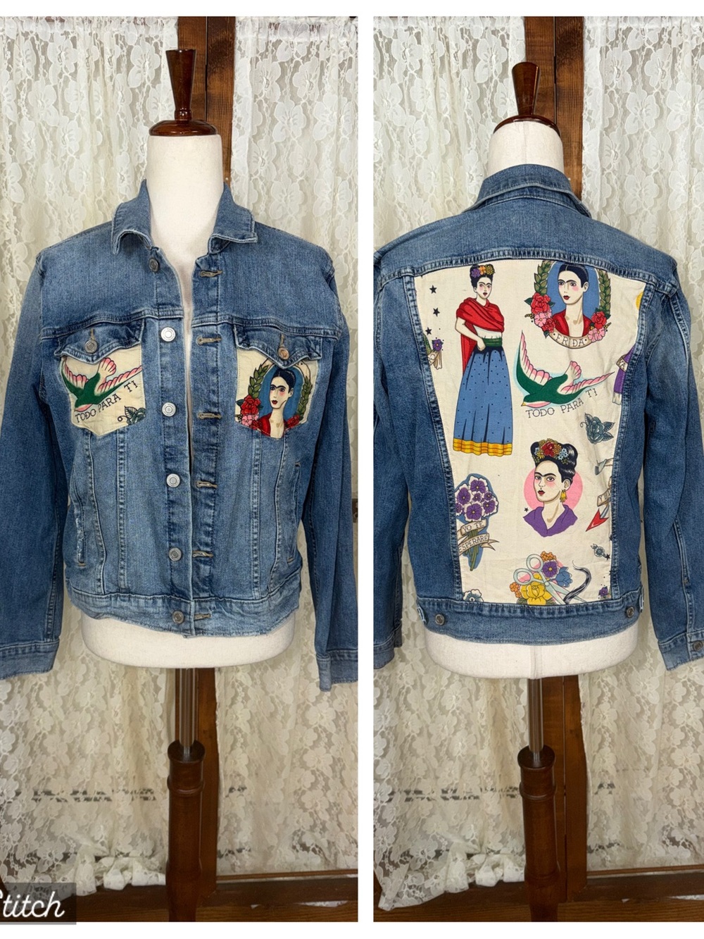 Super Cool Upcycled Frida Kahlo Denim Jacket